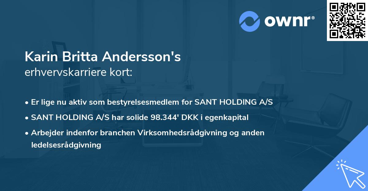Karin Britta Andersson's erhvervskarriere kort