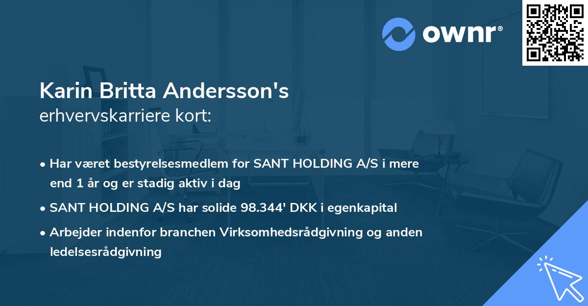 Karin Britta Andersson's erhvervskarriere kort