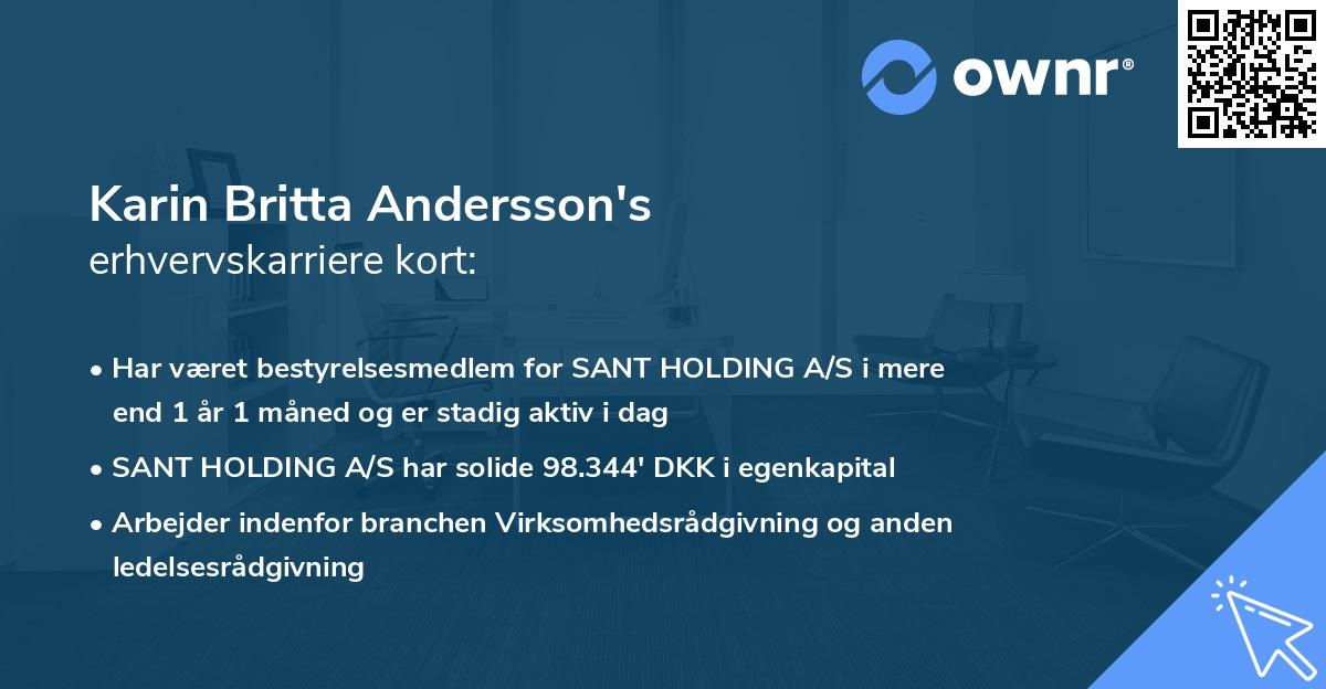 Karin Britta Andersson's erhvervskarriere kort