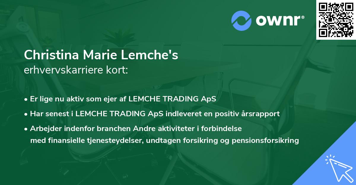 Christina Marie Lemche's erhvervskarriere kort