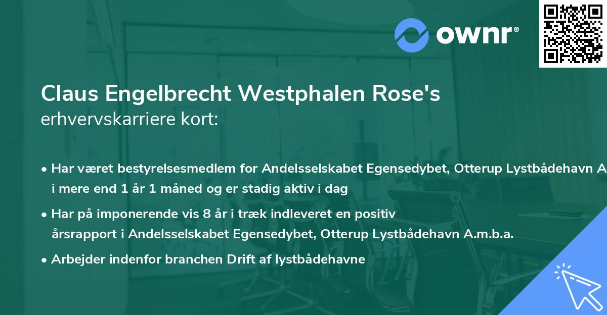 Claus Engelbrecht Westphalen Rose's erhvervskarriere kort