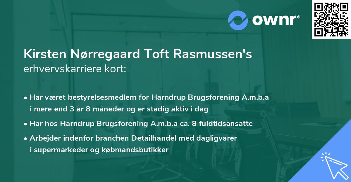 Kirsten Nørregaard Toft Rasmussen's erhvervskarriere kort