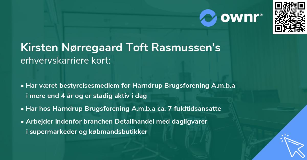 Kirsten Nørregaard Toft Rasmussen's erhvervskarriere kort