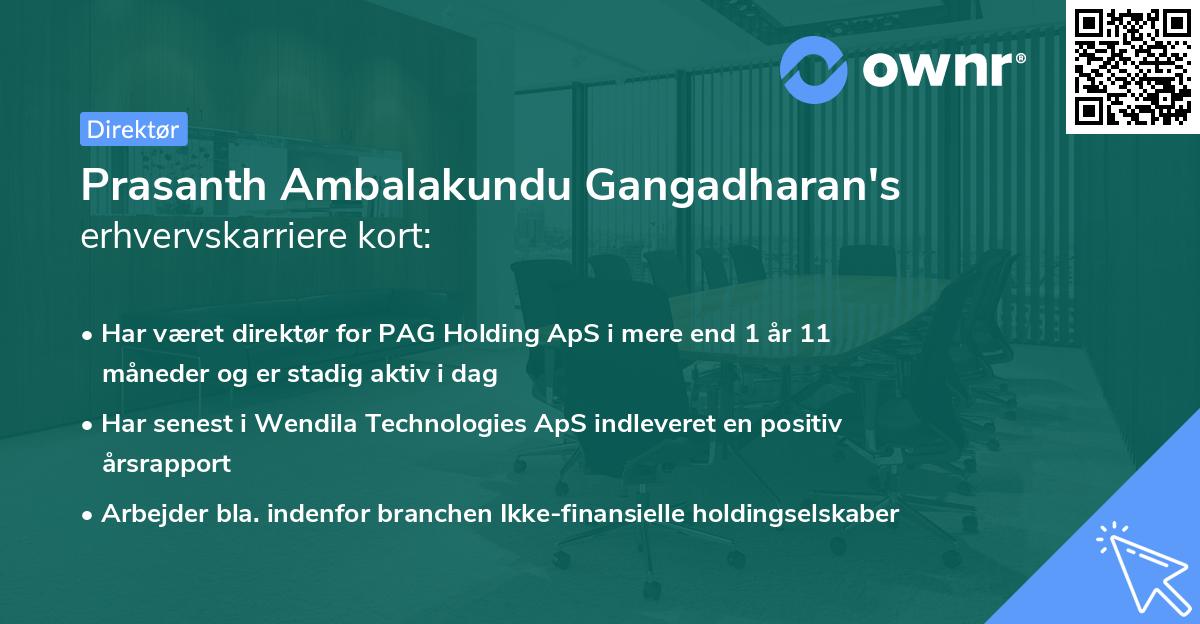 Prasanth Ambalakundu Gangadharan's erhvervskarriere kort