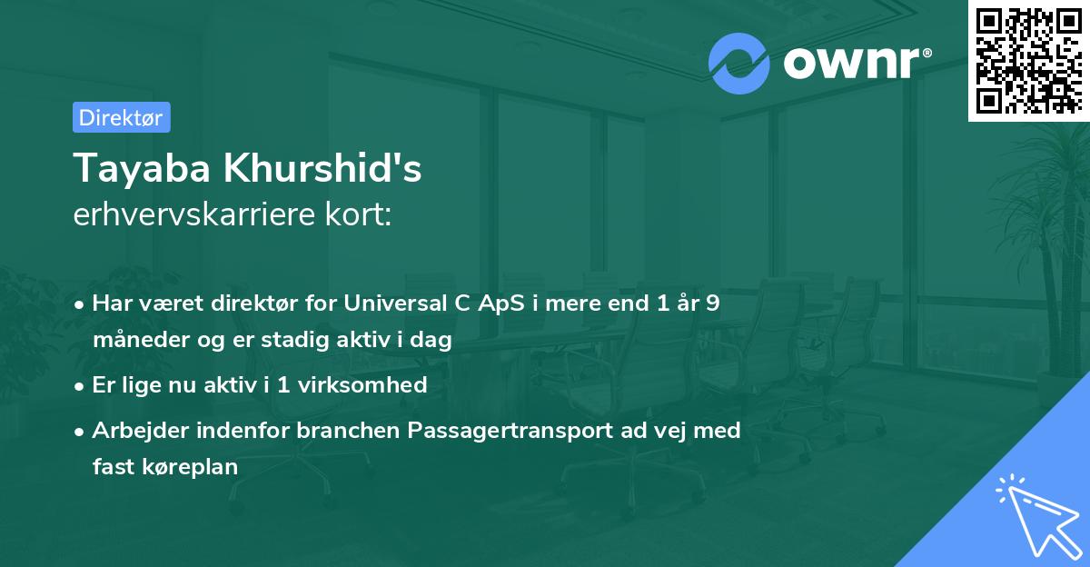 Tayaba Khurshid's erhvervskarriere kort