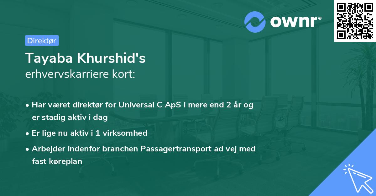 Tayaba Khurshid's erhvervskarriere kort