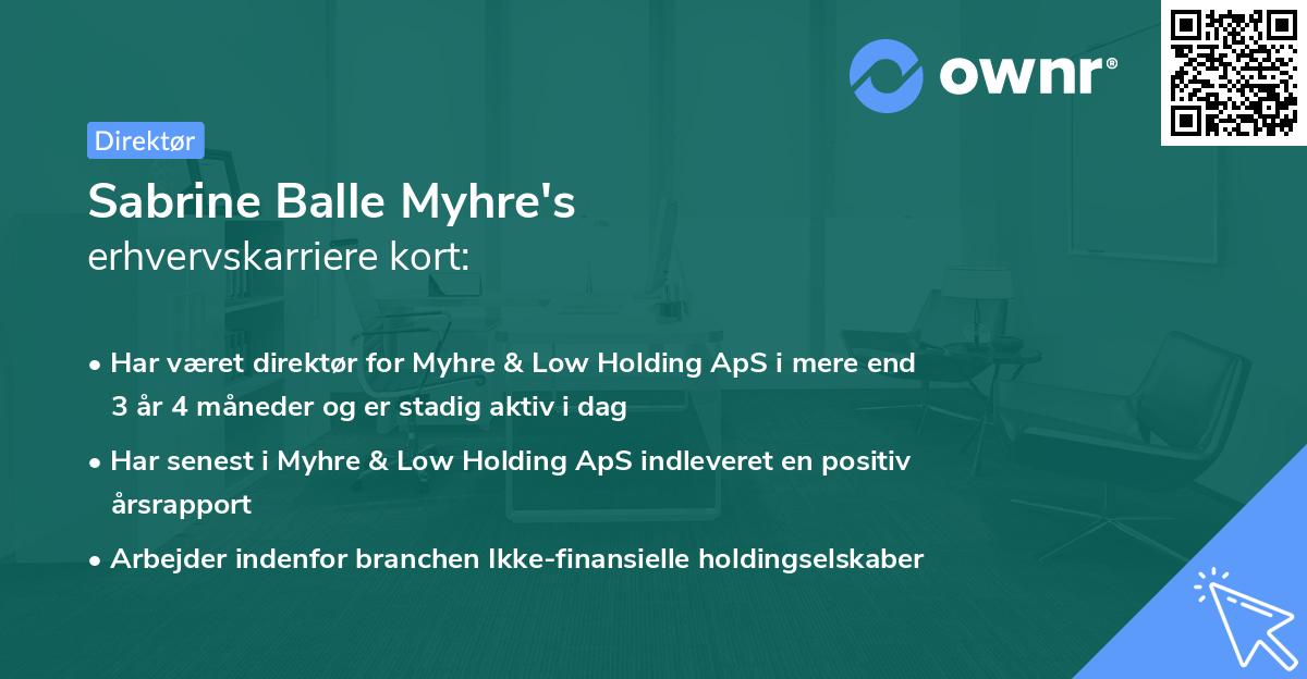 Sabrine Balle Myhre's erhvervskarriere kort