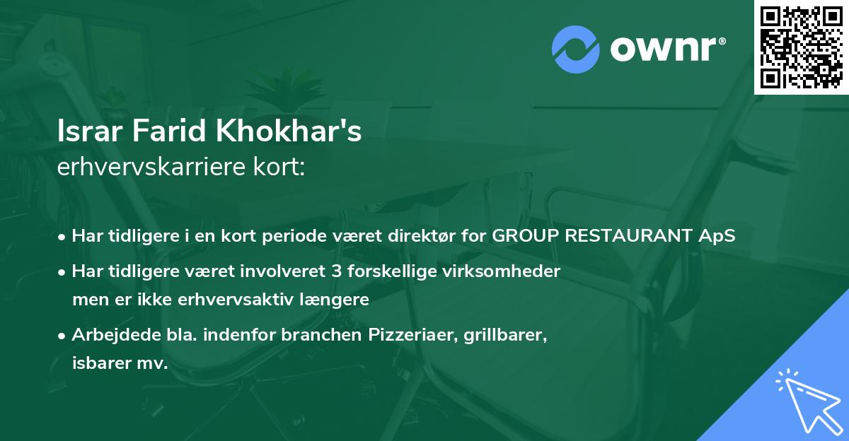 Israr Farid Khokhar's erhvervskarriere kort