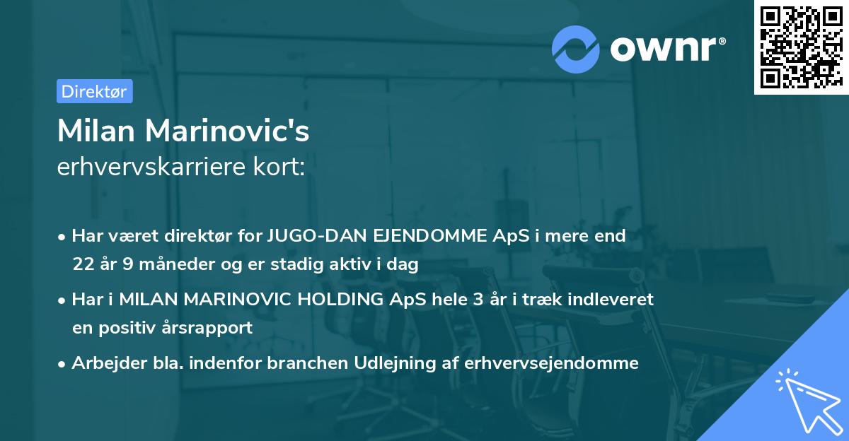 Milan Marinovic's erhvervskarriere kort