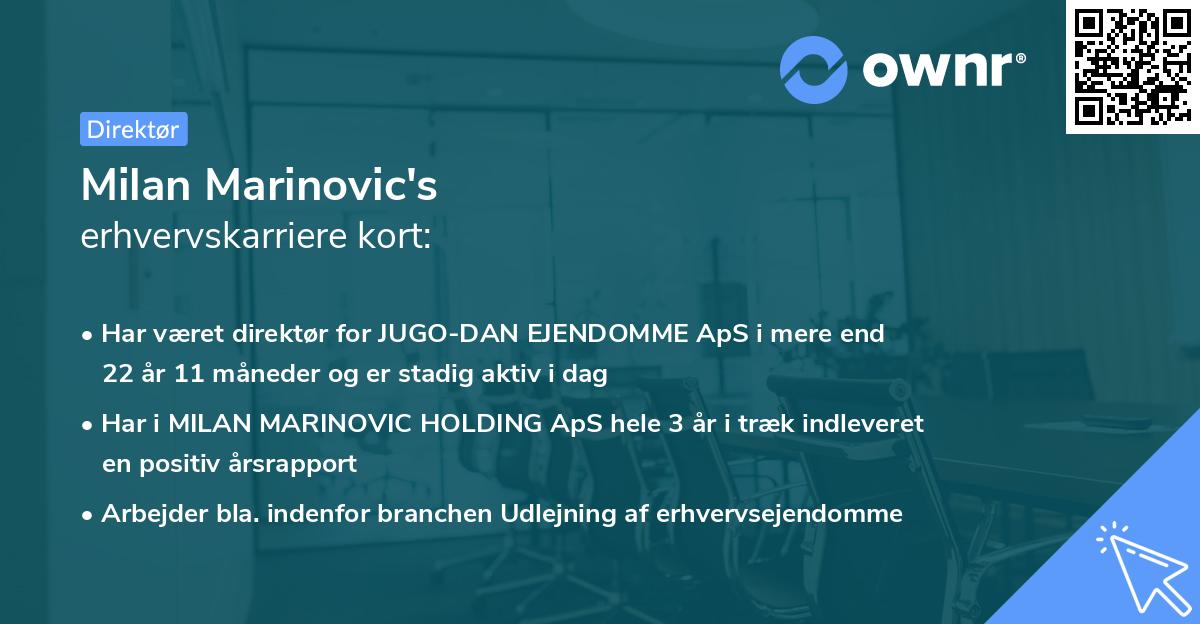 Milan Marinovic's erhvervskarriere kort