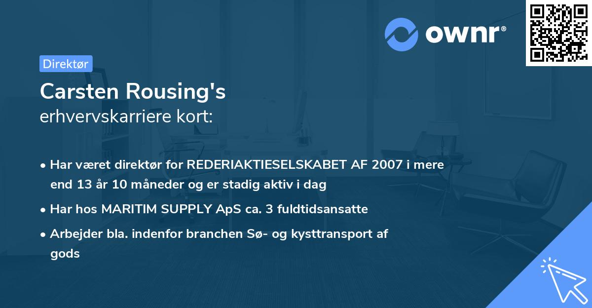 Carsten Rousing's erhvervskarriere kort