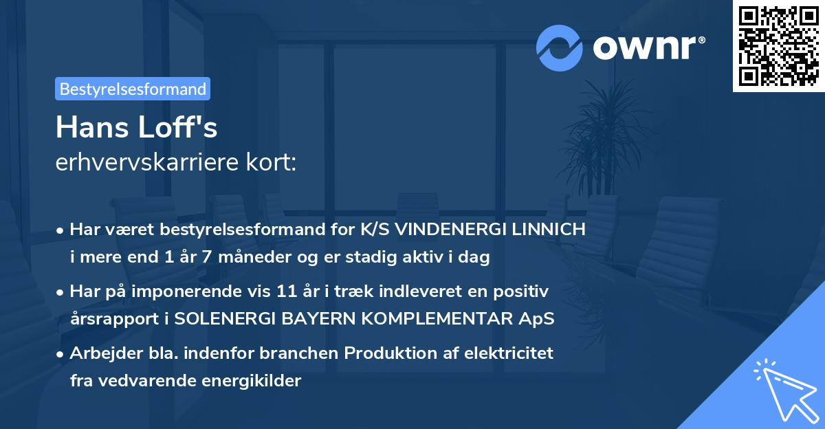 Hans Loff's erhvervskarriere kort