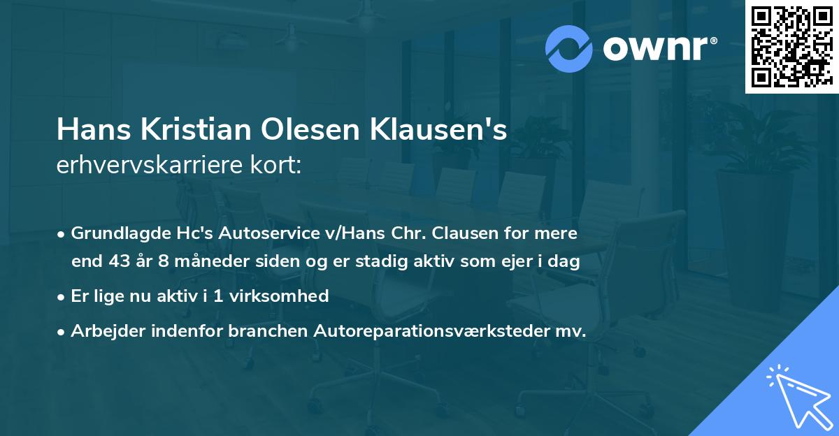 Hans Kristian Olesen Klausen's erhvervskarriere kort