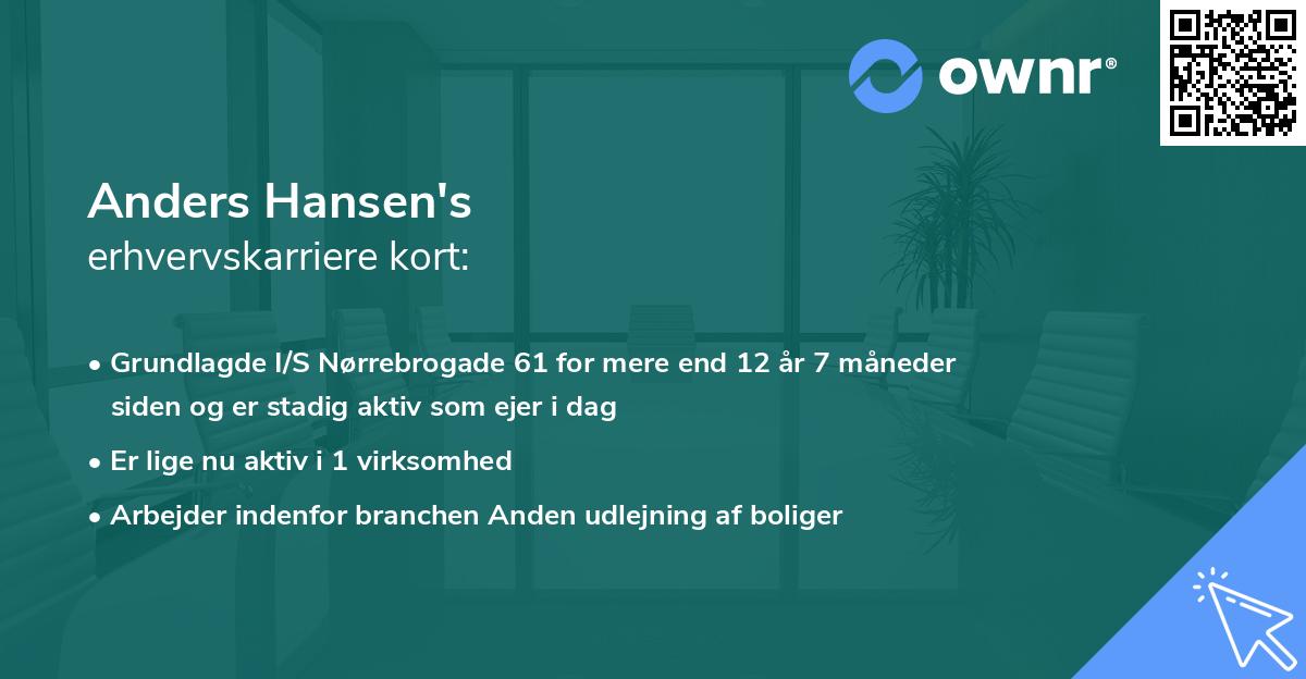 Anders Hansen's erhvervskarriere kort