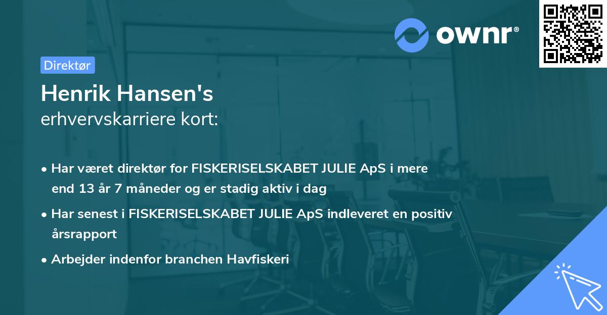 Henrik Hansen's erhvervskarriere kort