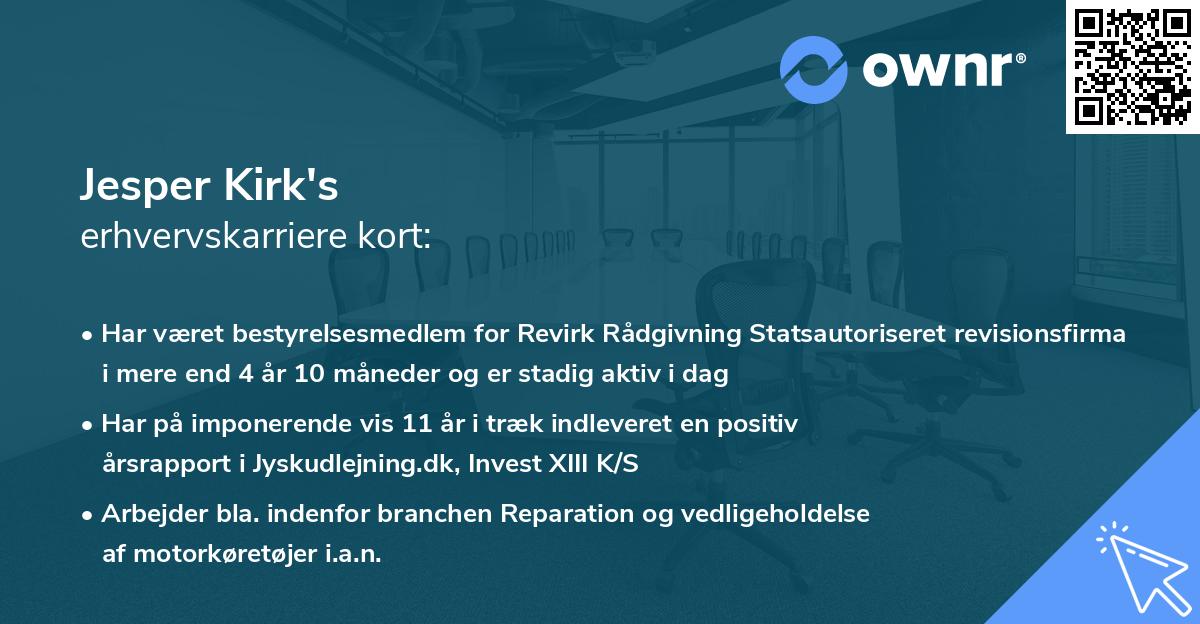 Jesper Kirk's erhvervskarriere kort