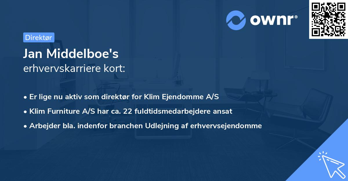 Jan Middelboe's erhvervskarriere kort