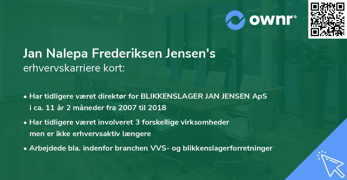 Jan Nalepa Frederiksen Jensen's erhvervskarriere kort