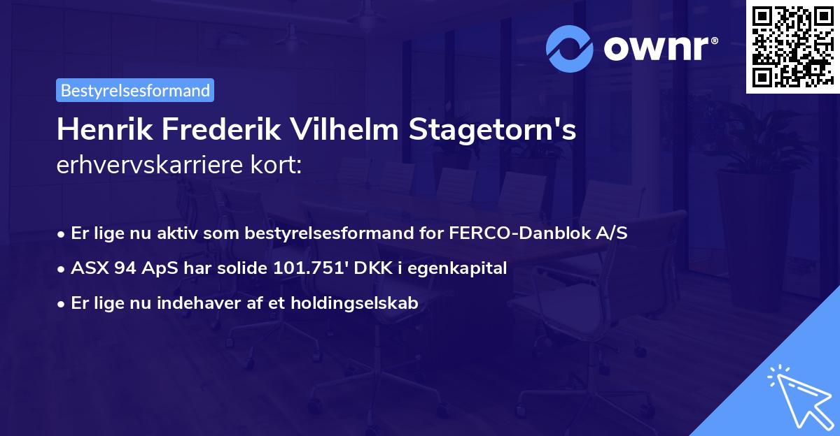 Henrik Frederik Vilhelm Stagetorn's erhvervskarriere kort