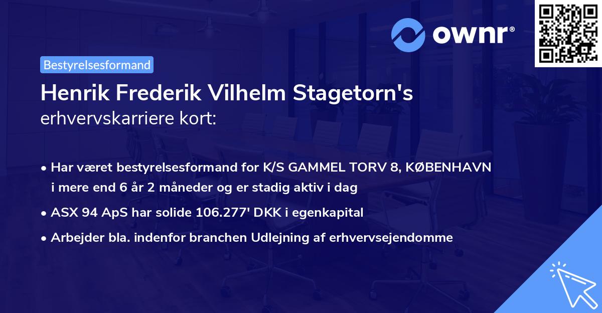Henrik Frederik Vilhelm Stagetorn's erhvervskarriere kort