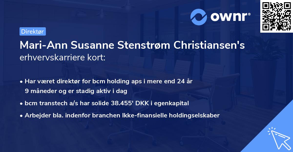 Mari-Ann Susanne Stenstrøm Christiansen's erhvervskarriere kort