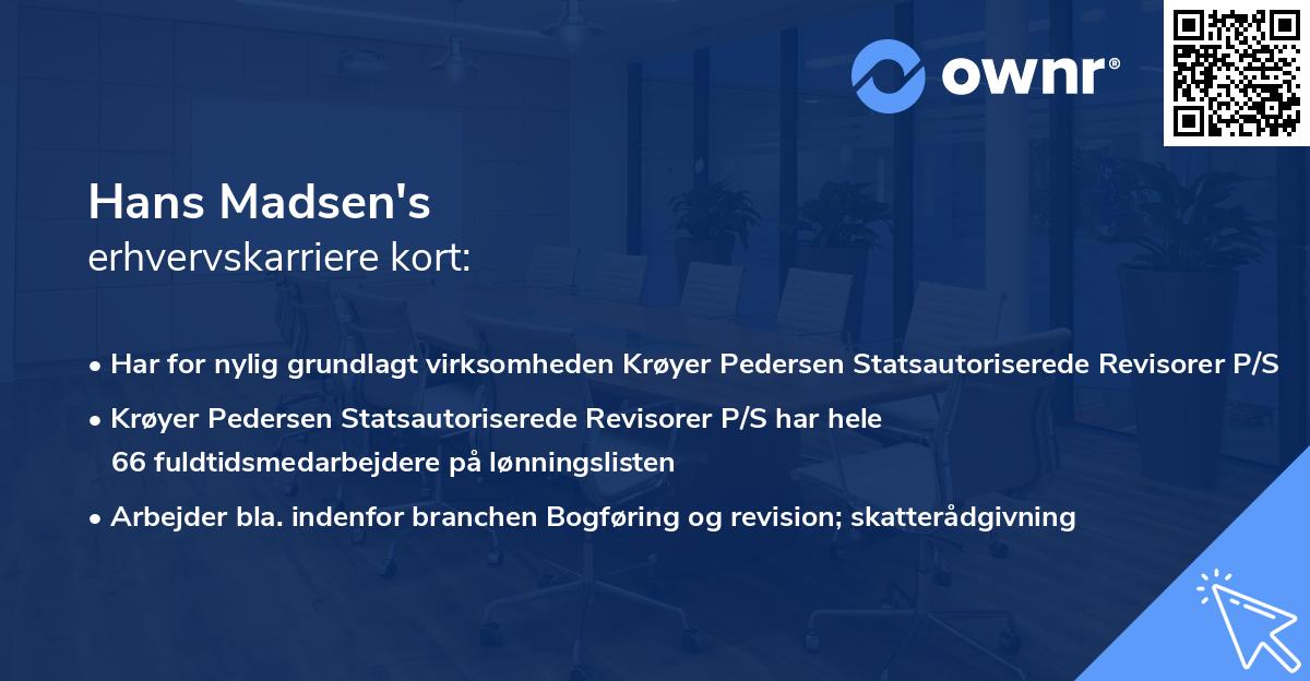 Hans Madsen's erhvervskarriere kort
