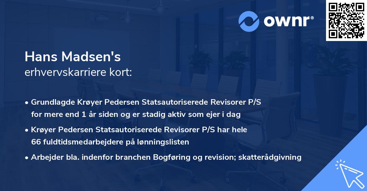 Hans Madsen's erhvervskarriere kort
