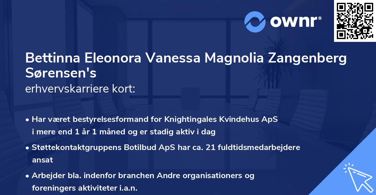 Bettinna Eleonora Vanessa Magnolia Zangenberg Sørensen's erhvervskarriere kort