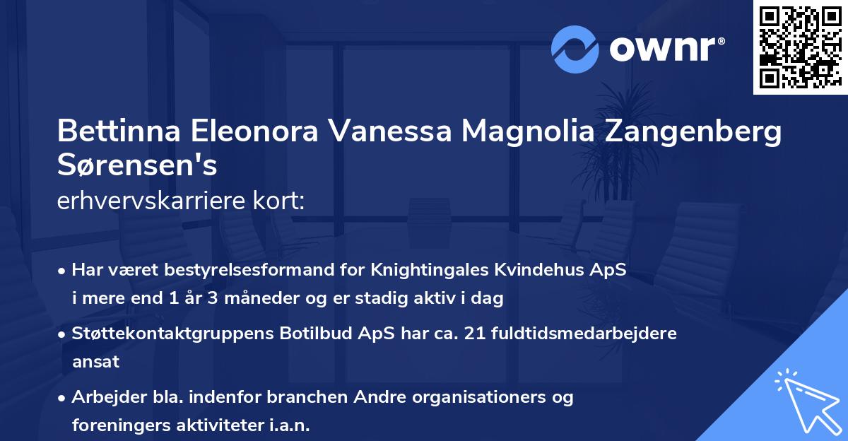 Bettinna Eleonora Vanessa Magnolia Zangenberg Sørensen's erhvervskarriere kort