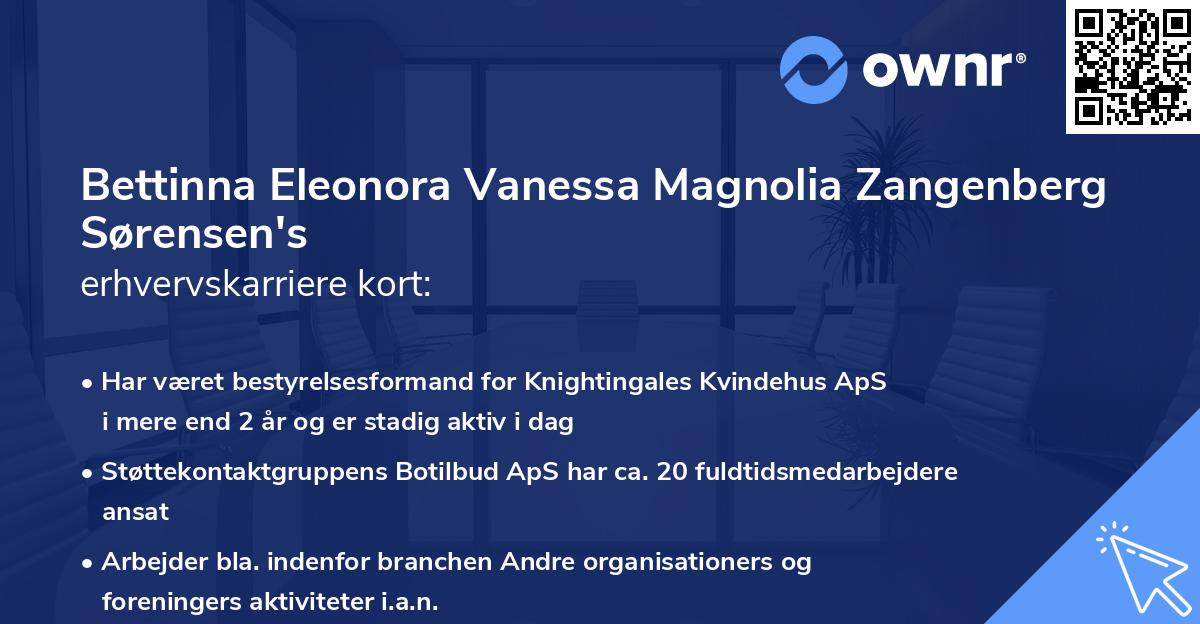 Bettinna Eleonora Vanessa Magnolia Zangenberg Sørensen's erhvervskarriere kort