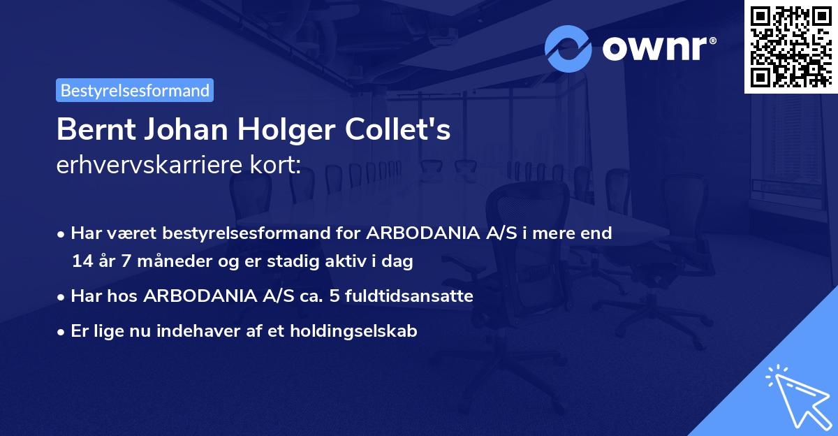 Bernt Johan Holger Collet's erhvervskarriere kort