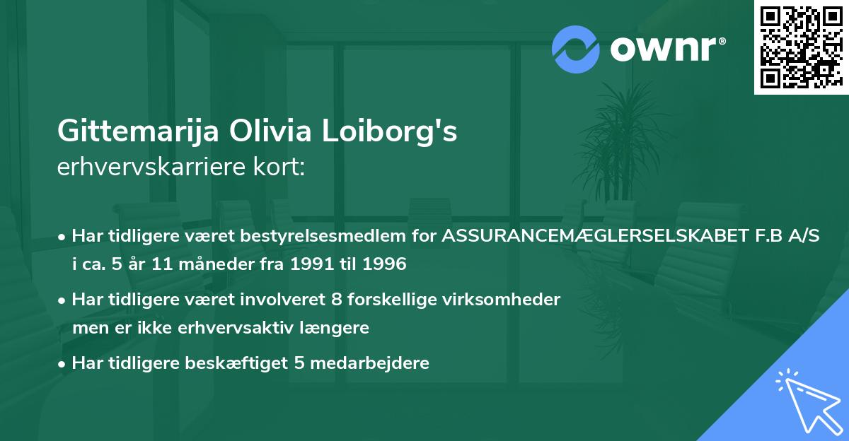 Gittemarija Olivia Loiborg's erhvervskarriere kort
