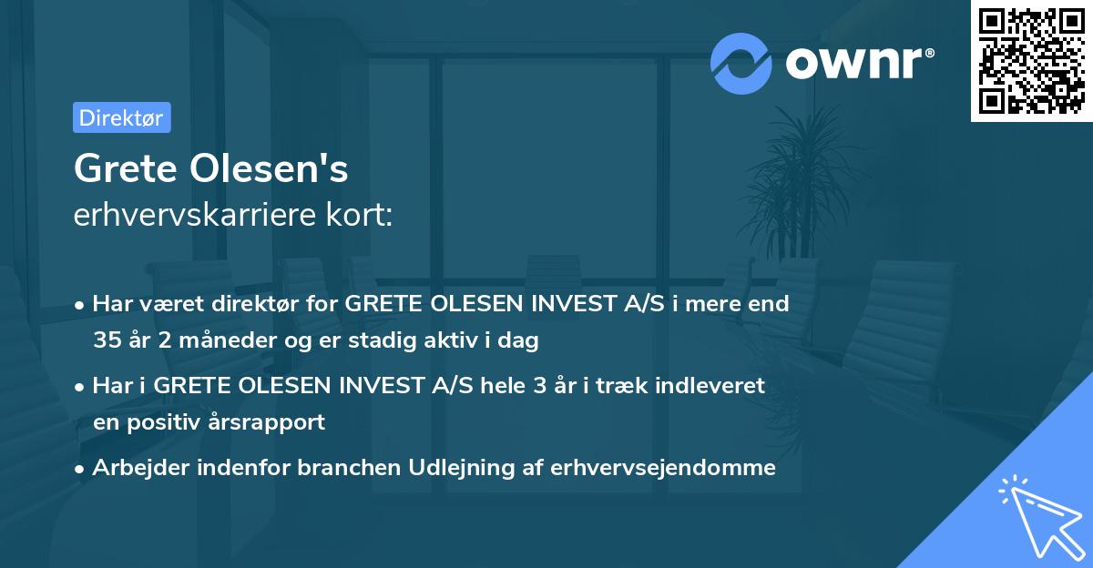 Grete Olesen's erhvervskarriere kort