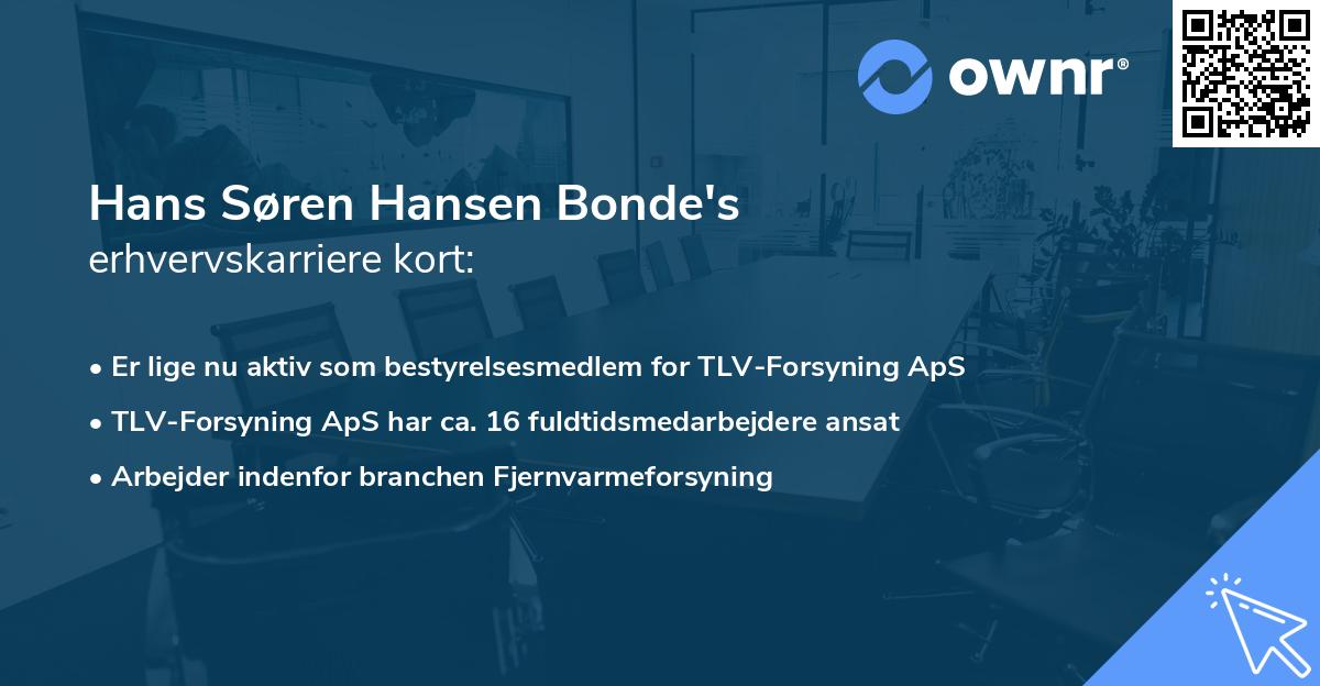 Hans Søren Hansen Bonde's erhvervskarriere kort