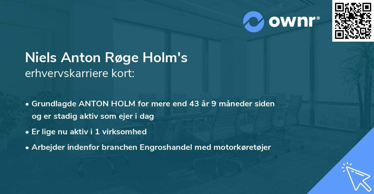 Niels Anton Røge Holm's erhvervskarriere kort