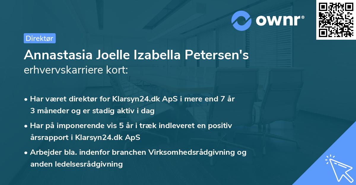 Annastasia Joelle Izabella Petersen's erhvervskarriere kort