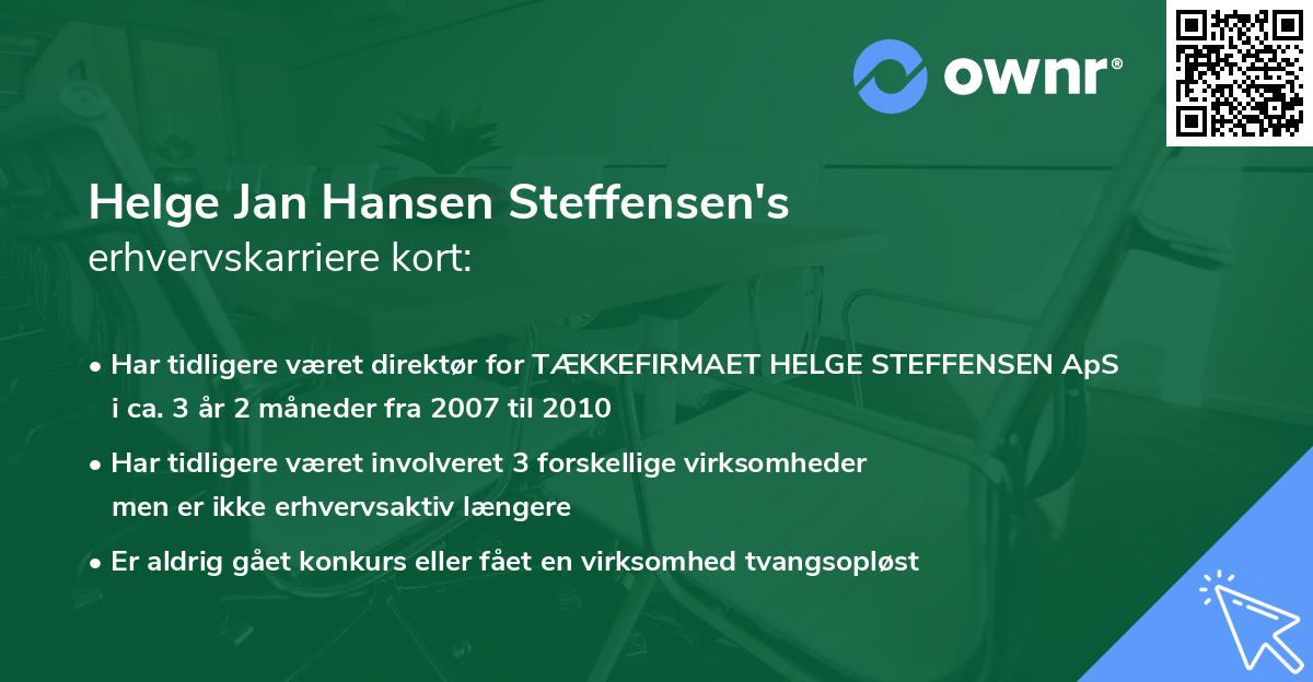 Helge Jan Hansen Steffensen's erhvervskarriere kort