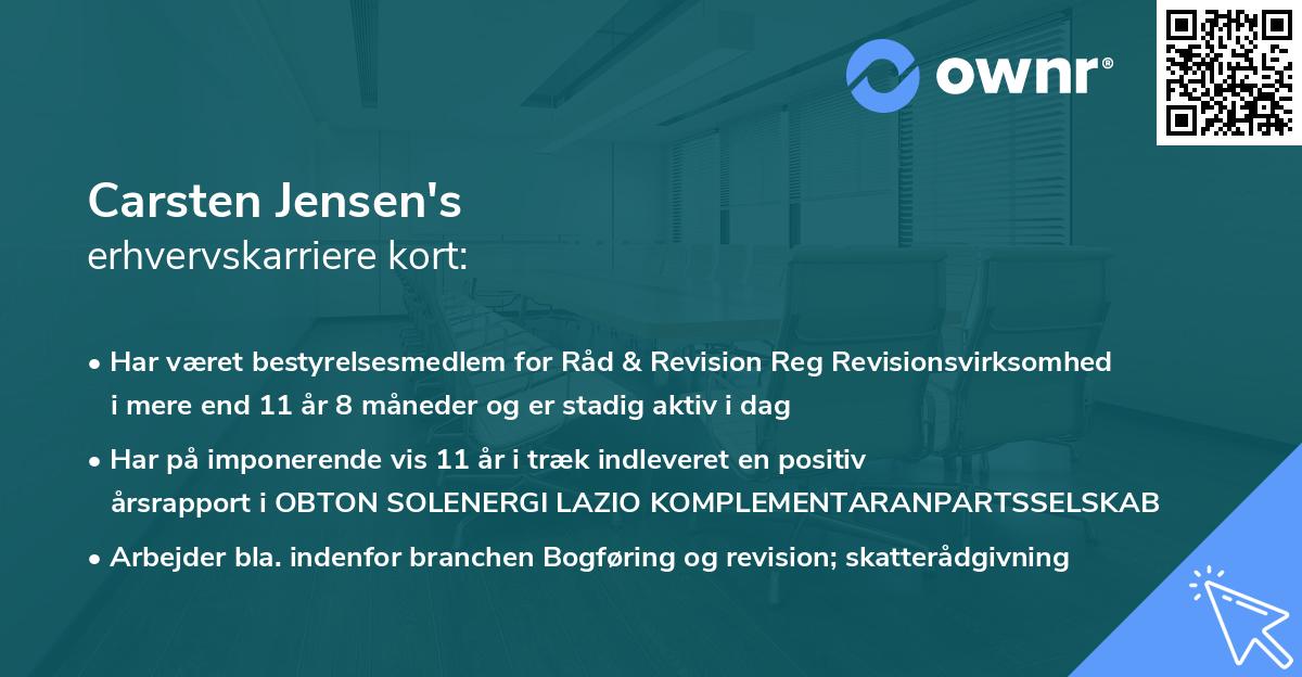 Carsten Jensen's erhvervskarriere kort