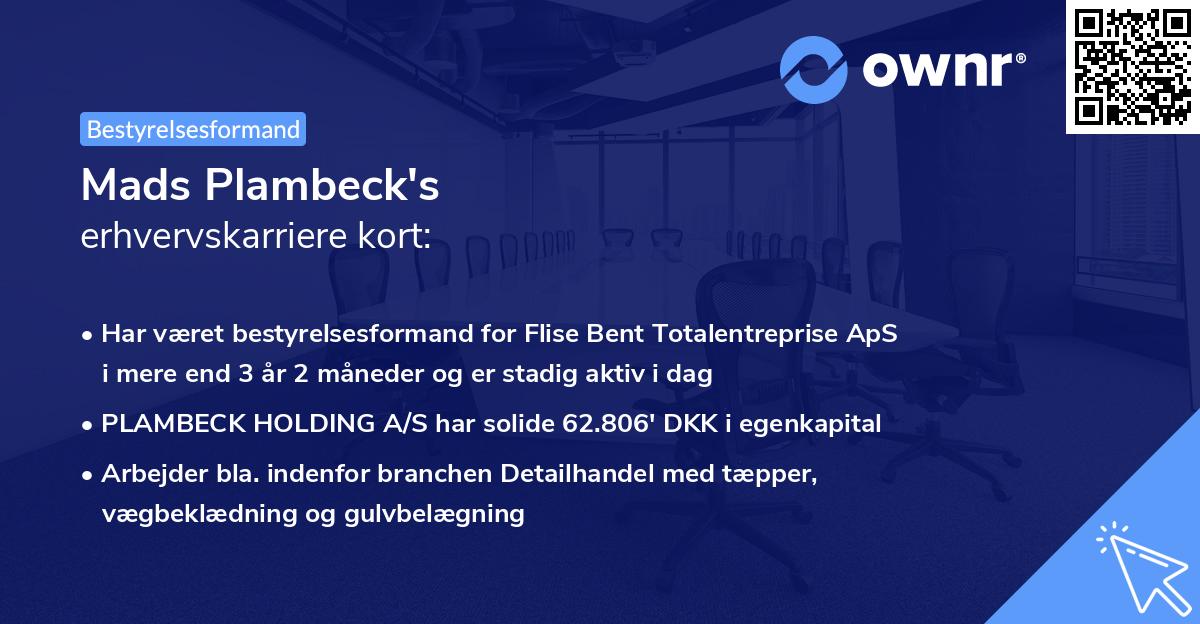 Mads Plambeck's erhvervskarriere kort