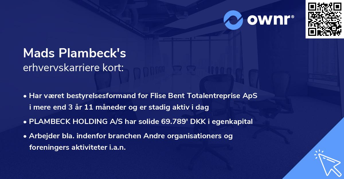 Mads Plambeck's erhvervskarriere kort