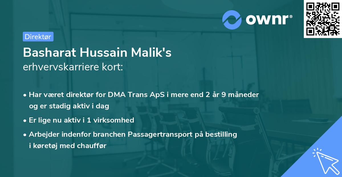 Basharat Hussain Malik's erhvervskarriere kort