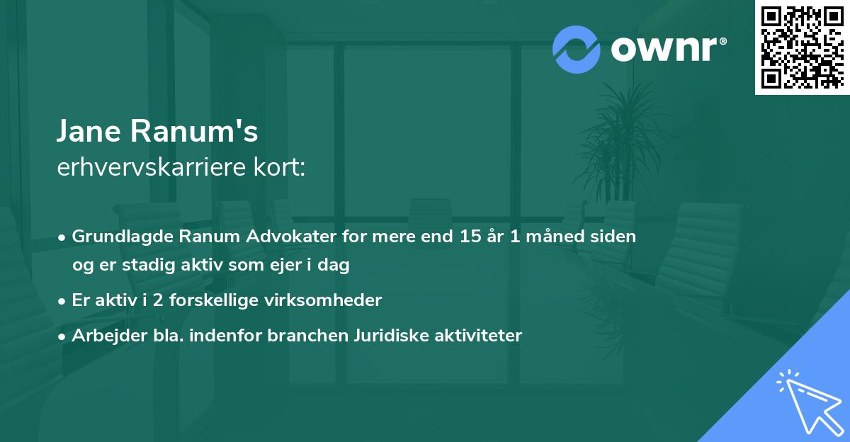 Jane Ranum's erhvervskarriere kort