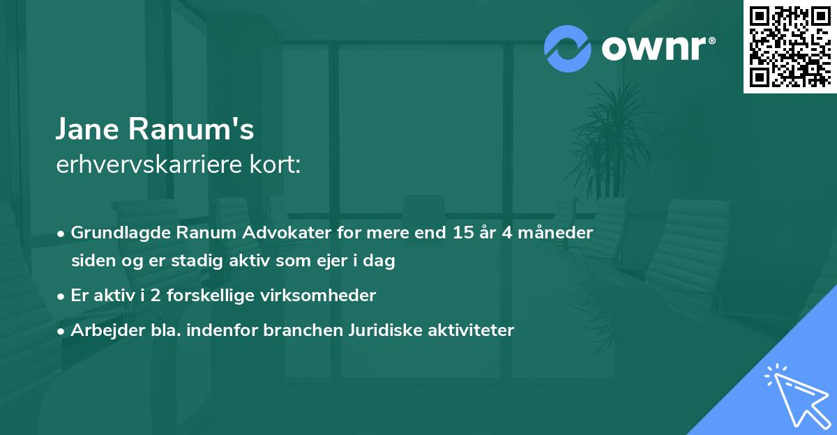 Jane Ranum's erhvervskarriere kort