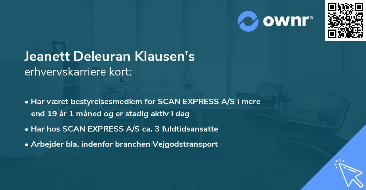 Jeanett Deleuran Klausen's erhvervskarriere kort