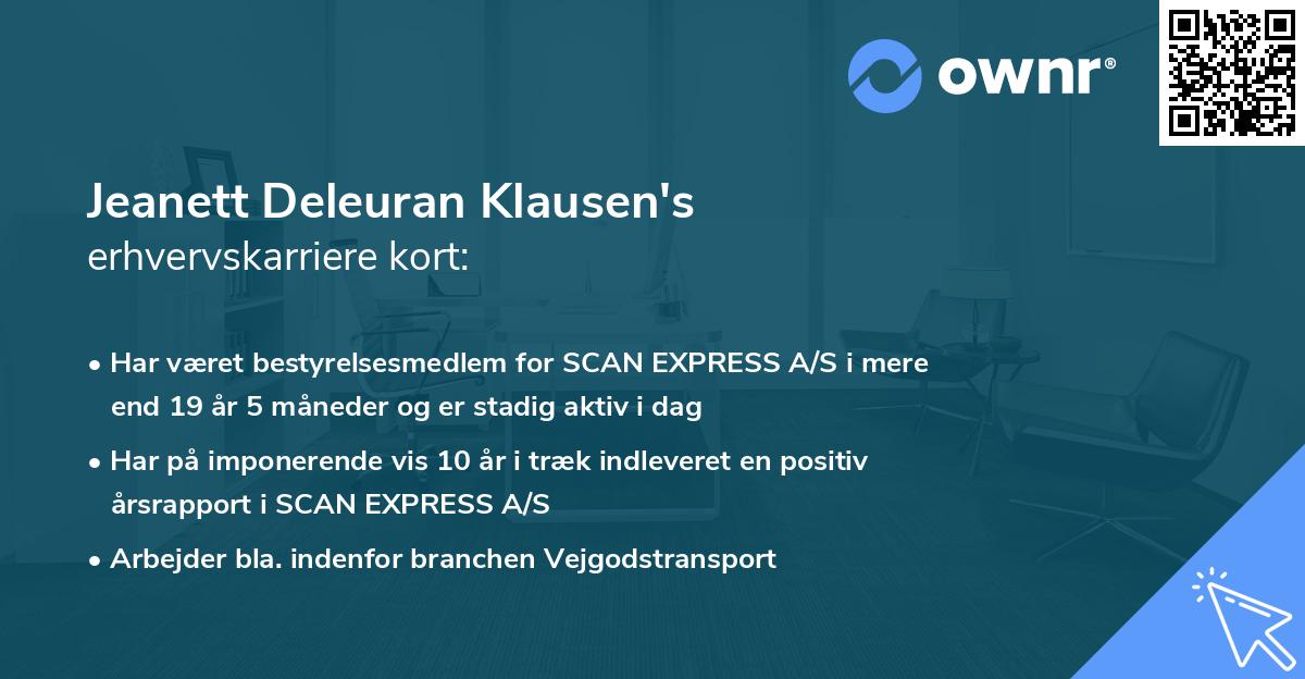 Jeanett Deleuran Klausen's erhvervskarriere kort