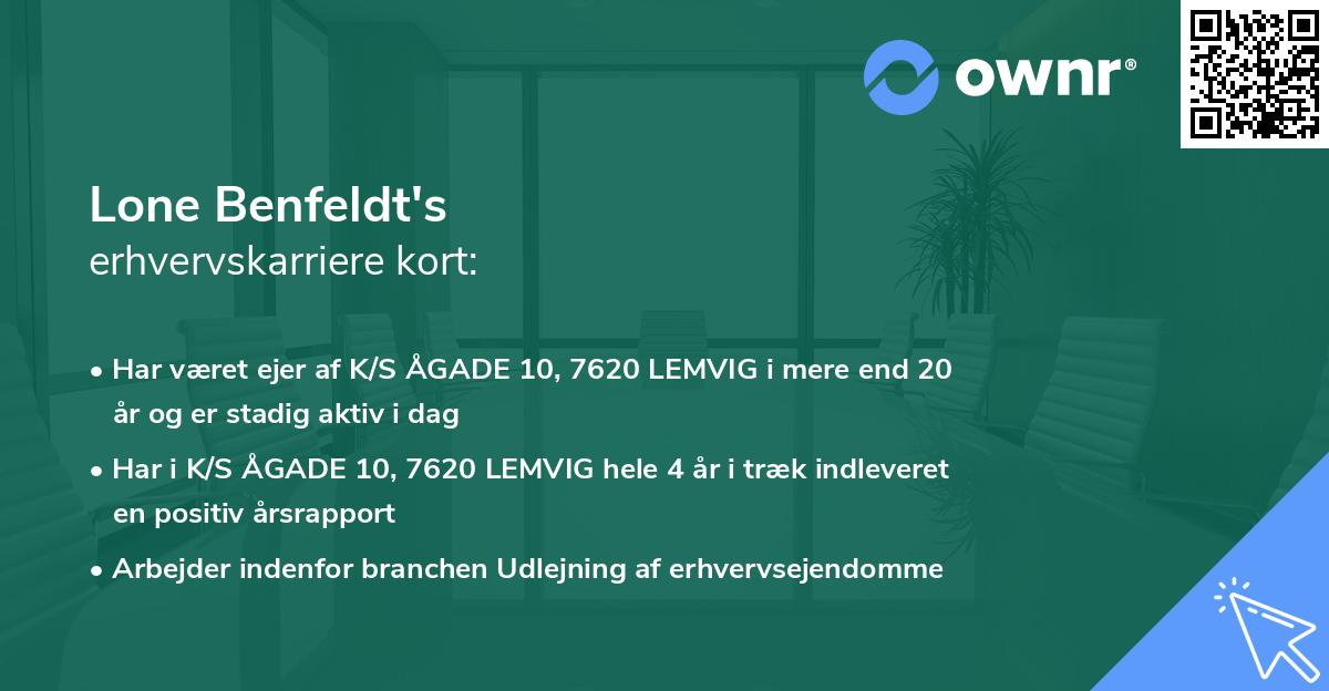 Lone Benfeldt's erhvervskarriere kort