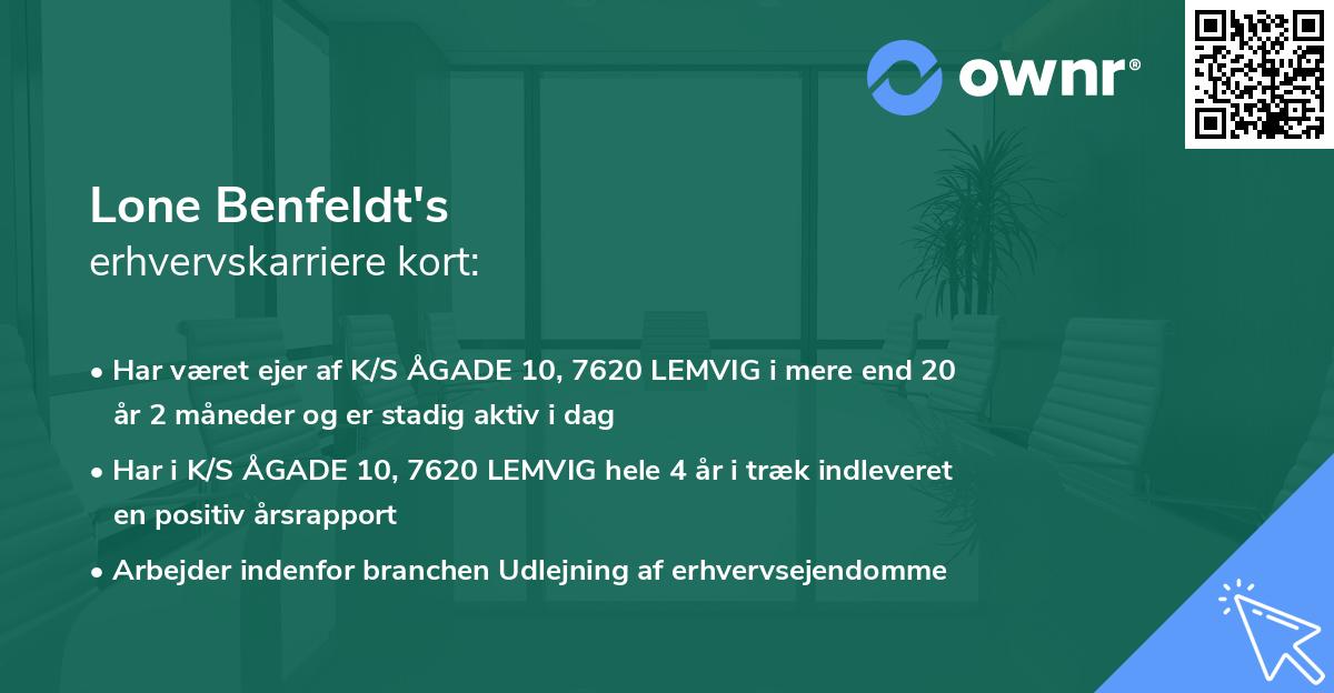 Lone Benfeldt's erhvervskarriere kort