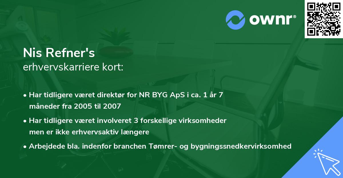 Nis Refner's erhvervskarriere kort