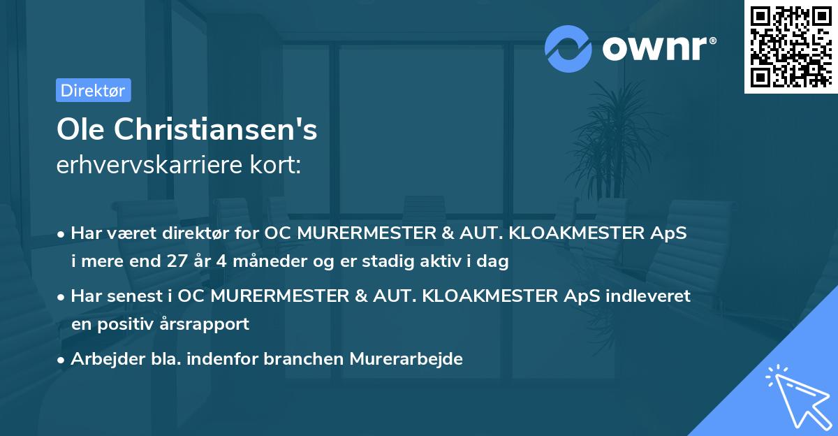 Ole Christiansen's erhvervskarriere kort