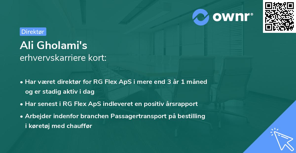 Ali Gholami's erhvervskarriere kort